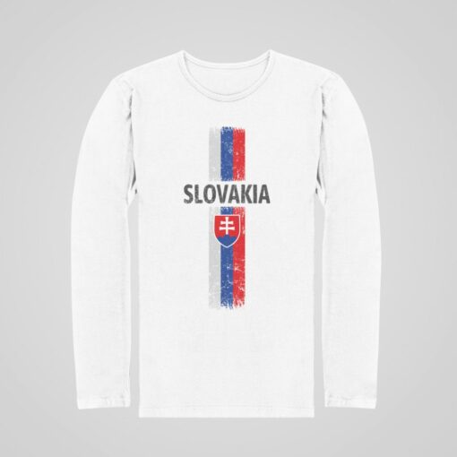 Tričko Slovensko s vlajkou s dlhým rukávom - biele